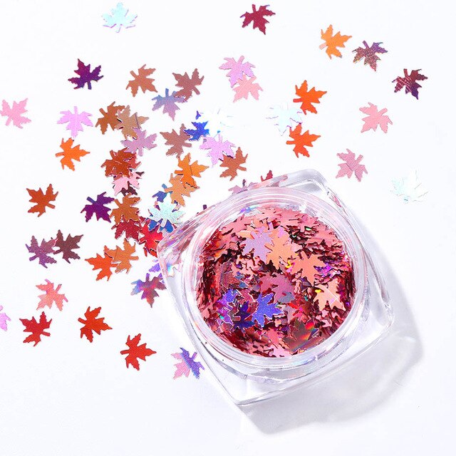 1Box Mirror Maple Leaf Flake Nail Glitter Holographic Paillette Chameleon Sequins Gradient Autumn Polish Manicure Decor  JI1528