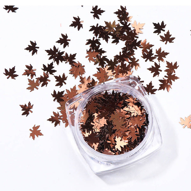 1Box Mirror Maple Leaf Flake Nail Glitter Holographic Paillette Chameleon Sequins Gradient Autumn Polish Manicure Decor  JI1528