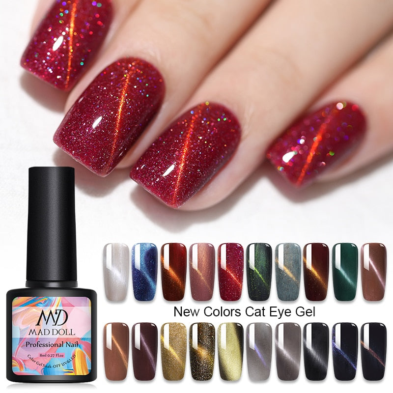 MAD DOLL 8ml Blinking Cat Eye Gel Nail Polish Soak Off Nail Art Gel Polish Magnicure Nail Gel Cat Eye UV Gel Varnish