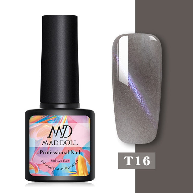 MAD DOLL 8ml Blinking Cat Eye Gel Nail Polish Soak Off Nail Art Gel Polish Magnicure Nail Gel Cat Eye UV Gel Varnish