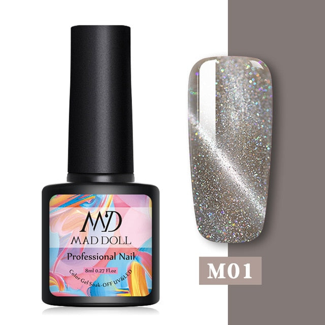 MAD DOLL 8ml Blinking Cat Eye Gel Nail Polish Soak Off Nail Art Gel Polish Magnicure Nail Gel Cat Eye UV Gel Varnish