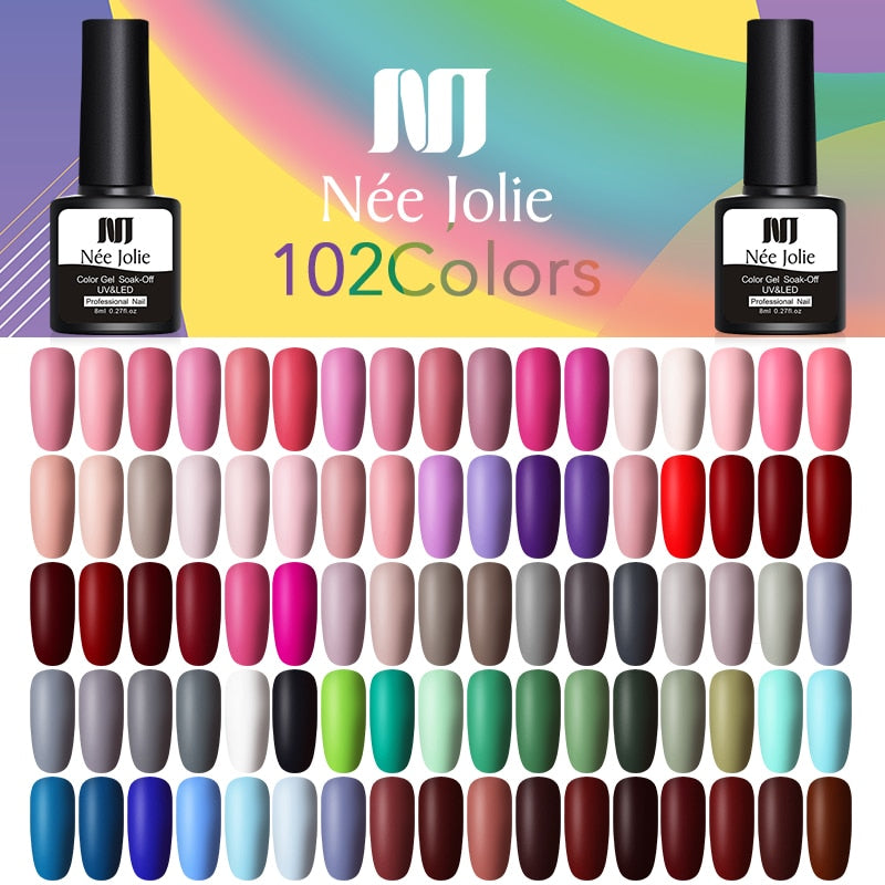 NEE JOLIE 8ml Gel Polish UV LED Nail Varnish Colorful Pink Blue Gel Lacquer Semi Permanent Gel Paint Nail Art DIY Design Tool