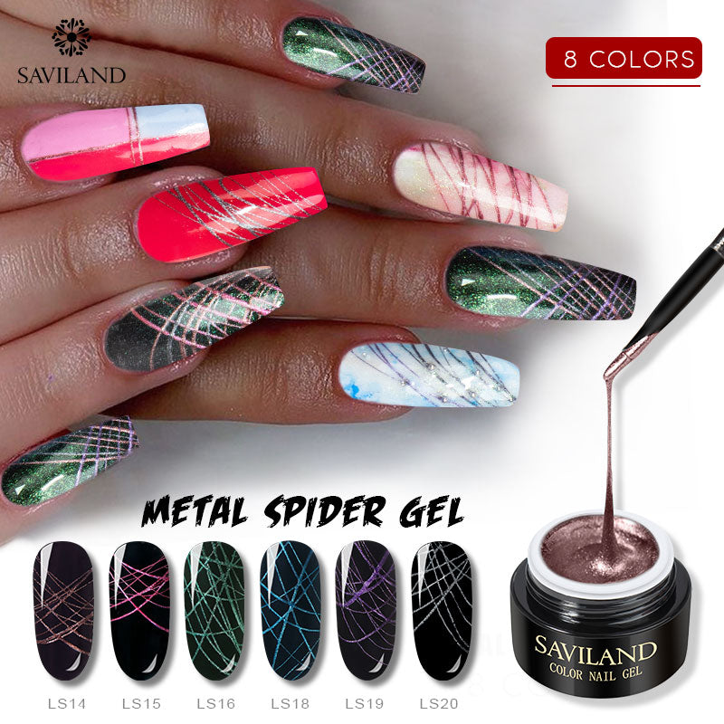 SAVILAND Metallic Spider Gel Nail Polish 6ml Wire Drawing Nail Gel Metallic Mirror Effect Painting Nails for Pulling Line