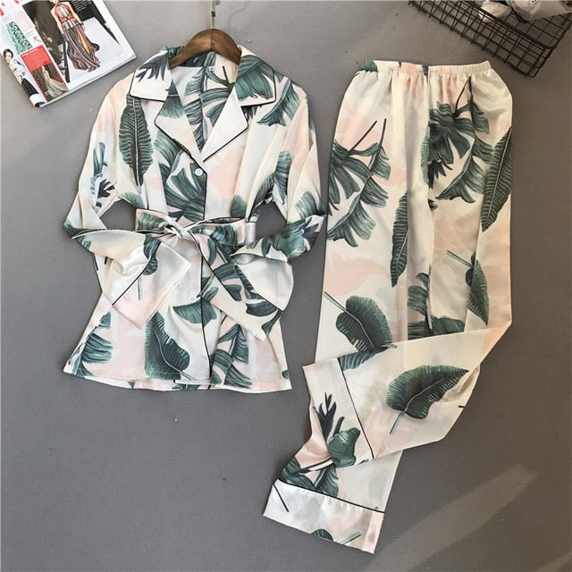 Voplidia Pyjamas Women 2018 New Spring Fall Stitch Pijamas Set Silk Feeling Sleepwear Pajamas for women Pijama Feminino Pyjama