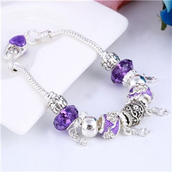 ZOSHI Pink Crystal Charm Silver Bracelets & Bangles for Women With Aliexpress Murano Beads Silver Bracelet Femme Jewelry