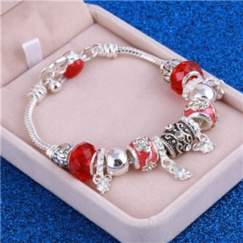 ZOSHI Pink Crystal Charm Silver Bracelets & Bangles for Women With Aliexpress Murano Beads Silver Bracelet Femme Jewelry