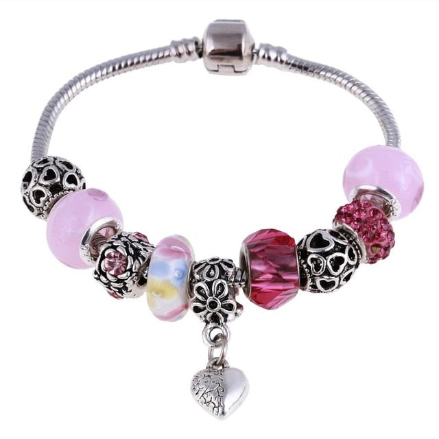 ZOSHI Pink Crystal Charm Silver Bracelets & Bangles for Women With Aliexpress Murano Beads Silver Bracelet Femme Jewelry