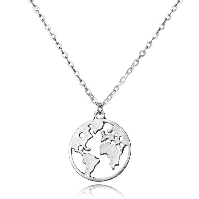 Hot Selling Round Hollow Multi Double Layers World Map Necklace Fashion Outdoor Travel Lover Earth Day Gift Personalized Jewelry