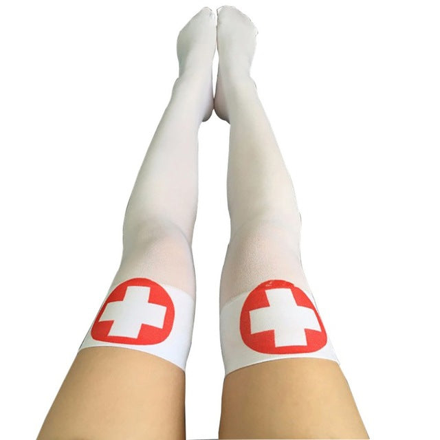 Halloween Decoration Sexy Cosplay Striped Over The Knee Stockings Blood Forked Bone Pattern Women's Cosplay Terror Blood Socks