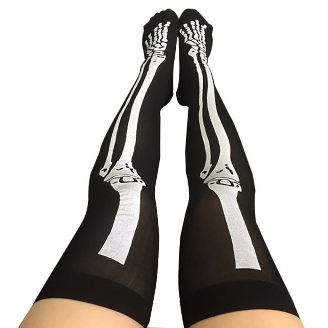 Halloween Decoration Sexy Cosplay Striped Over The Knee Stockings Blood Forked Bone Pattern Women's Cosplay Terror Blood Socks