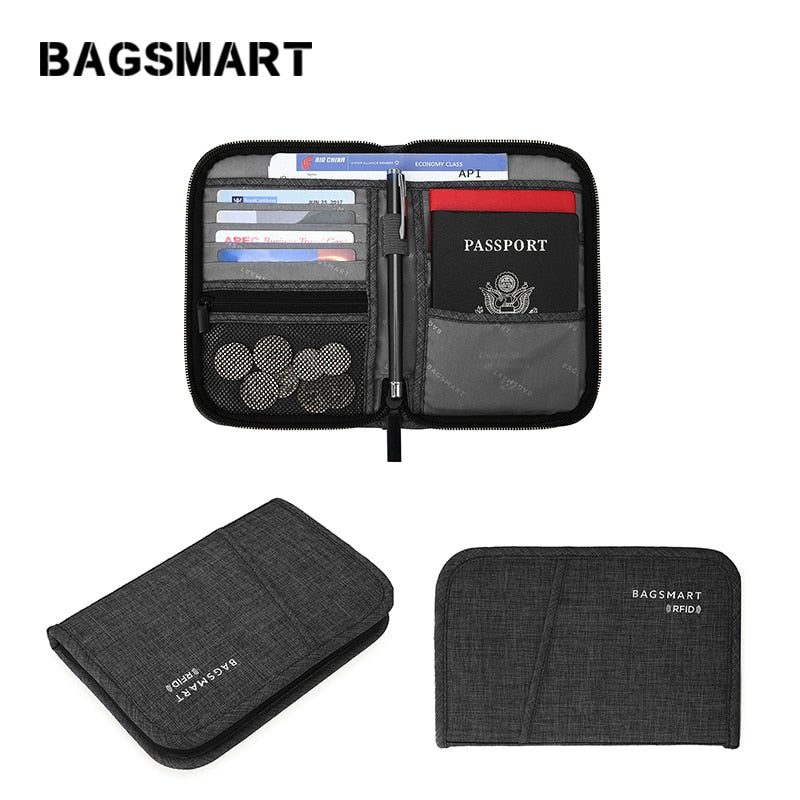 BAGSMART Multifunctional RFID Travel Bag for Passport  ID Card Credit Card Men Zipper Clutch Wallet Travel Organizer Bag