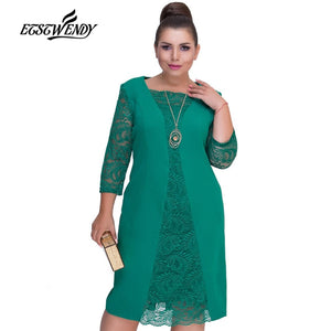 Big Size Elegant Long sleeves Patchwork Lace Dress L-6XL 2019 Spring Dress Women Dresses Plus Size Women Clothing Vestidos