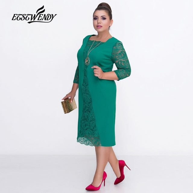 Big Size Elegant Long sleeves Patchwork Lace Dress L-6XL 2019 Spring Dress Women Dresses Plus Size Women Clothing Vestidos