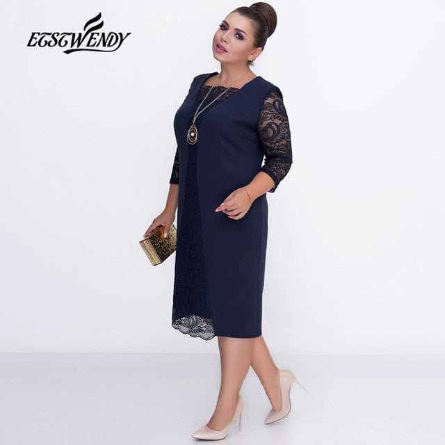 Big Size Elegant Long sleeves Patchwork Lace Dress L-6XL 2019 Spring Dress Women Dresses Plus Size Women Clothing Vestidos