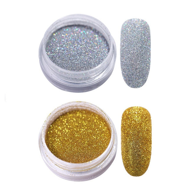 Gradient Shiny Nail Glitter Set Powder Laser Sparkly Manicure Nail Art Chrome Pigment Silver DIY Nail Art Decoration Kit