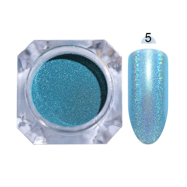 Gradient Shiny Nail Glitter Set Powder Laser Sparkly Manicure Nail Art Chrome Pigment Silver DIY Nail Art Decoration Kit