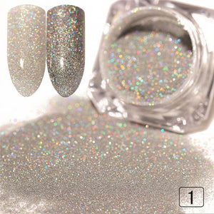 Gradient Shiny Nail Glitter Set Powder Laser Sparkly Manicure Nail Art Chrome Pigment Silver DIY Nail Art Decoration Kit