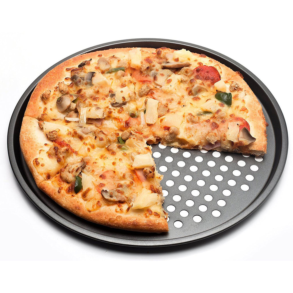 HOT-Carbon Steel Nonstick Pizza Baking Pan Tray 32cm Pizza Plate Dishes Holder Bakeware Home Kitchen Baking Tools Accessories