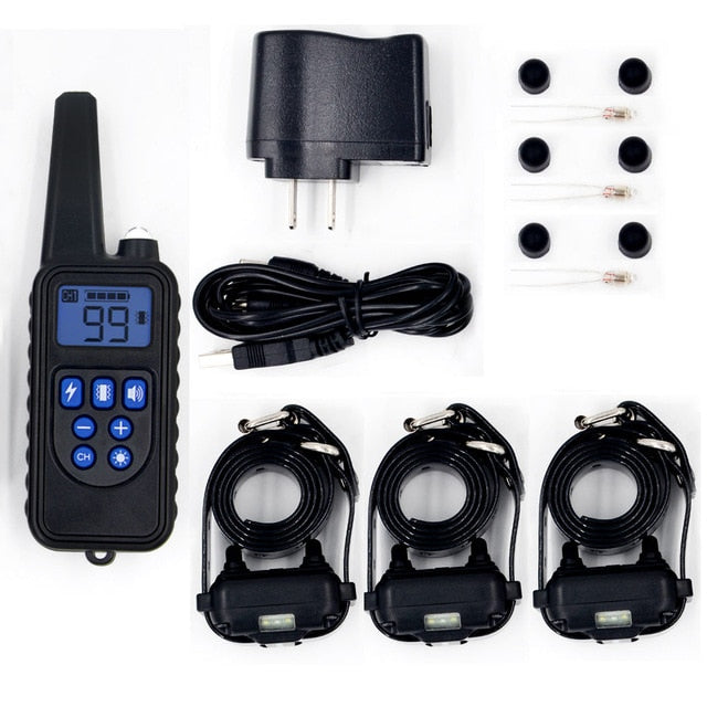 Remote Control Waterproof Dog Training Electric Shock Collar Rechargeable Adjustable Levels