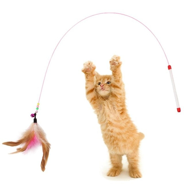 Cat Interactive Toy Stick Feather Wand With Small Bell Mouse Cage