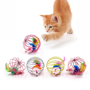 Cat Interactive Toy Stick Feather Wand With Small Bell Mouse Cage