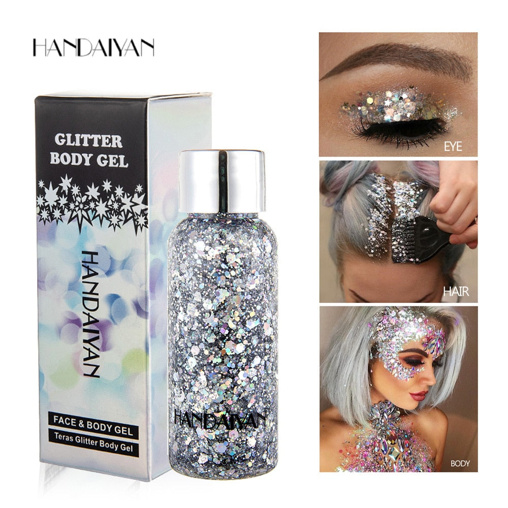 HANDAIYAN Holographic Mermaid Glitter Eyeshadow Gel Body Face Eye Liquid Loose Sequins Pigments Makeup Cream Festival Gems TSLM1