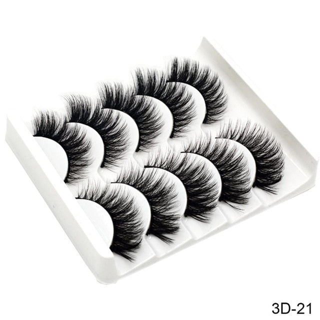 SEXYSHEEP 5Pairs 3D Mink Hair False Eyelashes Natural/Thick Long Eye Lashes Wispy Makeup Beauty Extension Tools