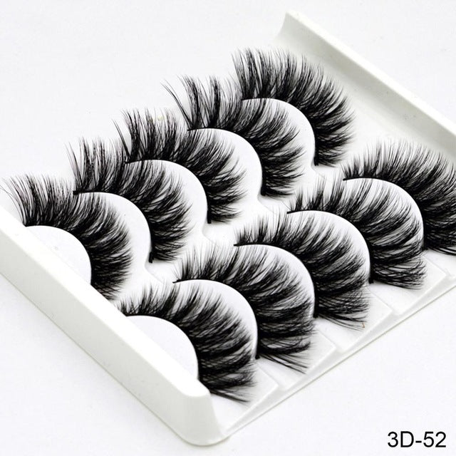 SEXYSHEEP 5Pairs 3D Mink Hair False Eyelashes Natural/Thick Long Eye Lashes Wispy Makeup Beauty Extension Tools