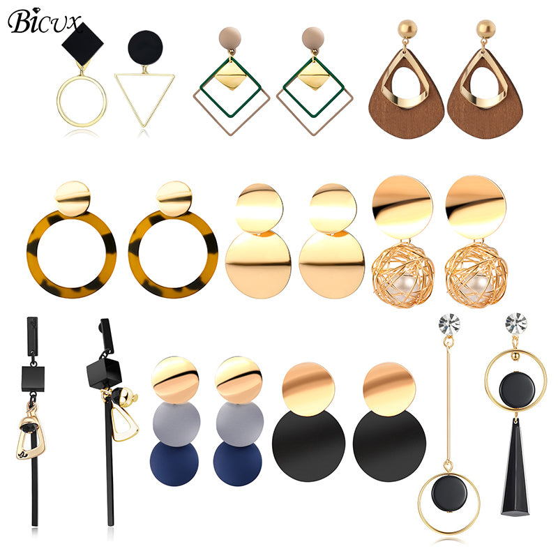 BICUX Vintage Acrylic Statement Drop Earrings for Women 2019 Fashion Jewelry Korean Metal Geometric Gold Hanging Dangle Earring