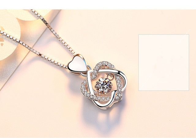 Fashion Romantic Double Heart Flower Pendant Necklace with Zircon Rose Gold/Silver Color Necklace For Women Jewelry