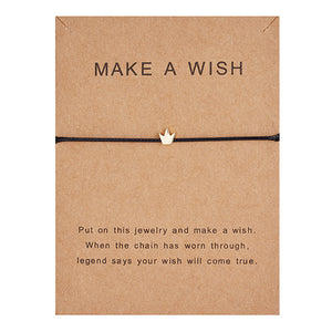 Wish Card Adjustable Hand-woven Rope Bracelet Femme Minimalist Heart Crown Round String Ehthic Bracelet Fashion Women Jewelry