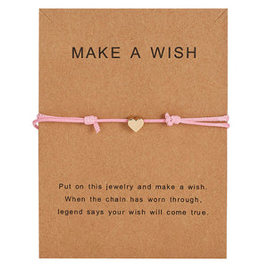 Wish Card Adjustable Hand-woven Rope Bracelet Femme Minimalist Heart Crown Round String Ehthic Bracelet Fashion Women Jewelry