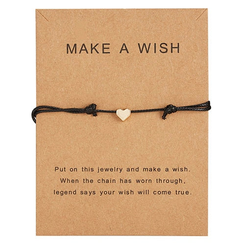 Wish Card Adjustable Hand-woven Rope Bracelet Femme Minimalist Heart Crown Round String Ehthic Bracelet Fashion Women Jewelry